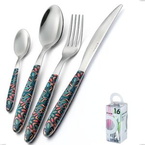 You&Me 16 Pieces True Damascus, 18.0 Stainless Steel Nickel Free, Sublimated PBT Handle Polished Steel Cutlery Set