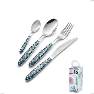 You&Me 16 Piece True Flowers Cutlery Set, 18.0 Nickel Free Stainless Steel, PBT Sublimated Handle Polished Steel Name: Vero Flowers