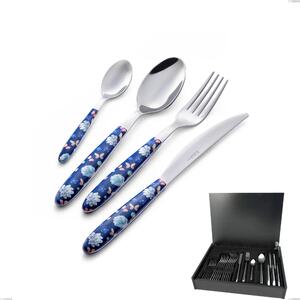 24-Piece Vero Garden Cutlery Set in Real Wood Case, 18.0 Nickel-Free Stainless Steel, Sublimated PBT Handle with Polished Steel