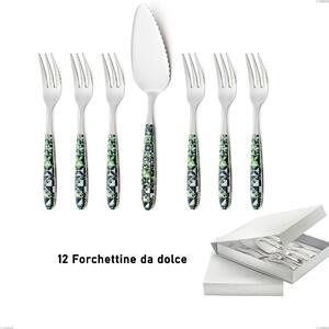 Set of 13 dessert cutlery, small forks and cake server Vero Icon in a book-style box, 18.0 stainless steel nickel free, PBT handle with sublimated shiny steel