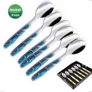 Showcase Pack 6 Pieces Coffee Spoon Vero Jungle Turch ese 32, Stainless Steel 18/0, Thickness 2.50 mm
