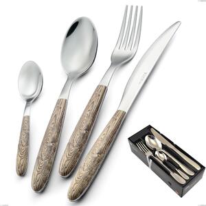 True Larch 24 Pieces Cutlery Set in Space-Saving Packaging, 18.0 Nickel-Free Steel, Sublimated PBT Handle with Polished Steel