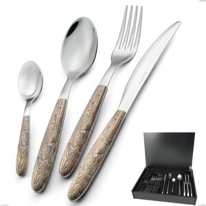 24 Piece Cutlery Set in Real Larch Wood Case, 18.0 Nickel Free Steel, Sublimated PBT Handle Polished Steel Name: Vero Larice