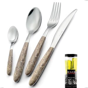Cylinder Packaging Cutlery Set 24 Pieces Vero Larice, 18.0 Stainless Steel Nickel Free, PBT Sublimated Handle Polished Steel