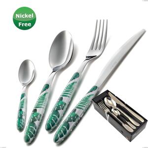 Vero Jungle Green 36 Cutlery Set 24 Pieces in Space-Saving Packaging, Stainless Steel 18/0, Thickness 2.5 mm