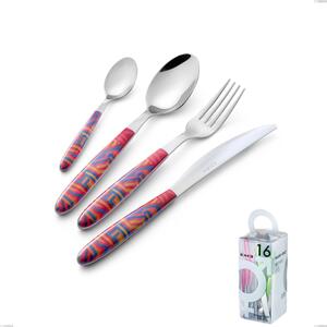 You&Me 16 Pieces Vero Linear, 18.0 Stainless Steel Nickel Free, PBT Sublimated Handle Polished Steel Cutlery Set
