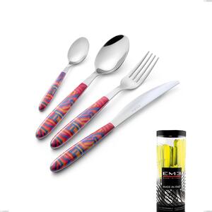 Cylinder packaging cutlery set 24 pieces Vero Linear, steel 18.0 nickel free, PBT handle sublimated polished steel Vero Linear