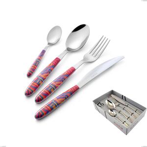 Vero Linear 16-piece cutlery set in display case, 18.0 nickel-free stainless steel, PBT sublimated polished steel handle