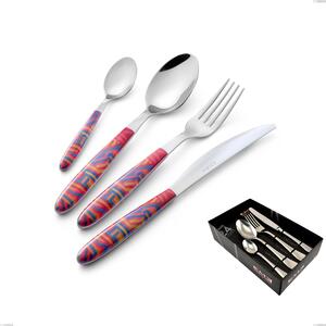 Vero Linear 24 Piece Cutlery Set in Showcase Packaging, 18.0 Nickel Free Steel, PBT Sublimated Polished Steel Handle