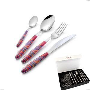 Vero Linear 24-piece cutlery set in panoramic packaging with book-style closure, 18.0 nickel-free steel, PBT sublimated polished steel handle