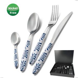 24 Piece Cutlery Set in Wooden Case Vero Mediterraneo Bianco 19, Stainless Steel 18/0, Thickness 2.50 mm