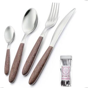 French Jar Packaging 16 Pieces Vero Noce Cutlery, 18.0 Nickel Free Steel, PBT Sublimated Polished Steel Handle