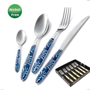 Showcase Pack 6 Pieces Dessert Forks Vero Mediterraneo Blu 28, Stainless Steel 18/0, Thickness 2.50 mm