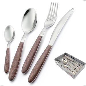 16-Piece Vero Noce Cutlery Set in Display Case, 18.0 Nickel Free Steel, PBT Sublimated Polished Steel Handles