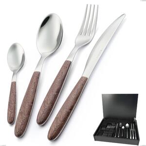 24-piece cutlery set in real walnut wood case, 18.0 nickel-free steel, PBT sublimated polished steel handle named Vero Noce