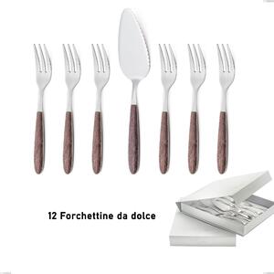 Set of 13 Dessert Cutlery, Small Forks Plus Dessert Spatula Vero Noce in Book-style Box, 18.0 Nickel-Free Steel, Sublimated PBT Handle with Polished Steel