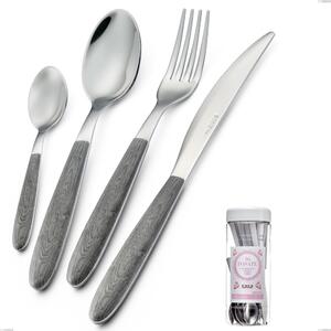 French Jar Packaging 16 Pieces Vero Olmo Grigio Cutlery, 18.0 Nickel Free Steel, PBT Sublimated Polished Steel Handle