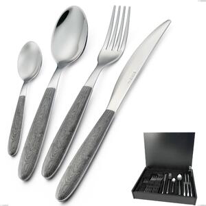 24-Piece Cutlery Set in Grey Elm Wood Case, 18.0 Nickel-Free Steel, Sublimated PBT Polished Steel Handle, Vero Olmo Grigio