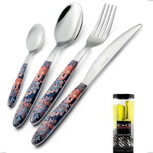 Cylinder Packaging Cutlery Set 24 Pieces Vero Pechino, Stainless Steel 18.0, PBT Handle with Sublimated Polished Steel