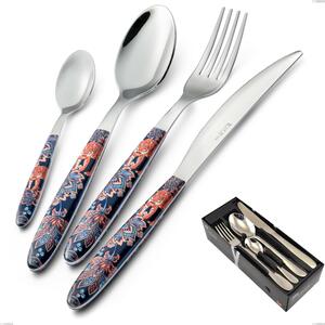 24-Piece Vero Pechino Cutlery Set in Space-Saving Packaging, 18.0 Steel, Sublimated PBT Handle with Polished Steel