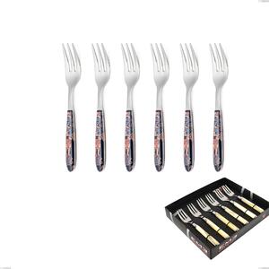Showcase Box 6 Pieces Vero Pechino Dessert Forks, 18.0 Steel, Sublimated PBT Handle Polished Steel