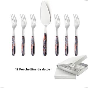 13-Piece Dessert Cutlery Set, Small Forks and Cake Spatula Vero Pechino in Book-Style Box, 18.0 Steel, Sublimated PBT Handle with Polished Steel