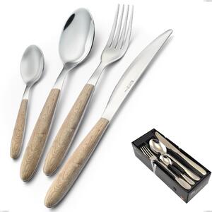 Real Pine 24-Piece Cutlery Set in Space-Saving Packaging, 18.0 Nickel-Free Steel, PBT Sublimated Polished Steel Handle - Vero Pino