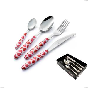 Vero poppy 24-piece cutlery set in showcase packaging, 18.0 nickel-free steel, sublimated PBT handle polished steel