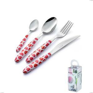 You&Me 16 Piece Cutlery Set Vero Poppy, 18.0 Stainless Steel Nickel Free, PBT Handle with Sublimated Polished Steel