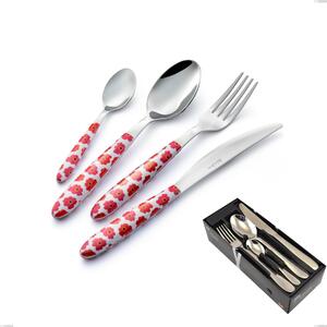 Vero poppy 24-piece cutlery set in space-saving packaging, 18.0 nickel-free steel, PBT handle with sublimated polished steel