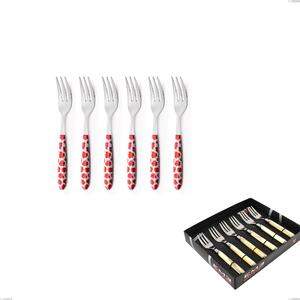 Showcase Pack of 6 Vero Poppy Dessert Forks, 18.0 Nickel-Free Steel, Sublimated PBT Handle with Polished Steel