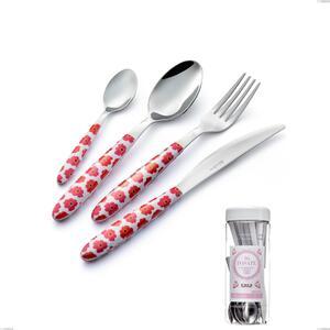 French Jar Packaging 16 Pieces Vero Poppy Cutlery Set, 18.0 Nickel Free Steel, PBT Sublimated Handle Polished Steel