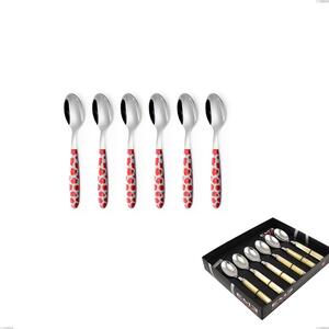 Showcase Pack 6 Pieces Vero Poppy Coffee Spoon, 18.0 Nickel-Free Steel, Sublimated PBT Handle Polished Steel