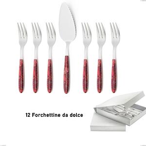 Set of 13 Dessert Cutlery, Small Forks and Cake Server Vero Samarcanda in Book-style Box, 18.0 Nickel-Free Steel, PBT Sublimated Handle with Polished Steel