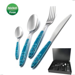 24-Piece Cutlery Set in Wooden Case Vero Trinacria Verde 31, Stainless Steel 18/0