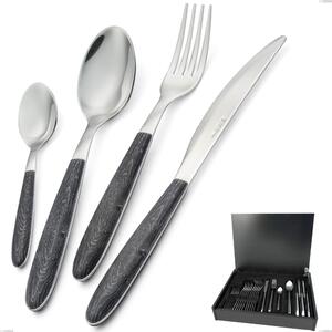 24-Piece Cutlery Set in Real Wenge Wood Case, 18.0 Nickel-Free Steel, PBT Handle with Polished Steel Sublimation, Name: Vero Wenge