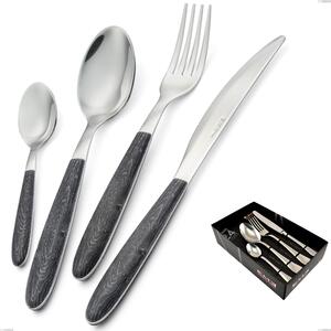 24-Piece Vero Wenge Cutlery Set in Display Case, 18.0 Nickel-Free Steel, PBT Sublimated Polished Steel Handle