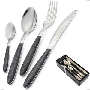24-Piece Vero Wenge Cutlery Set in Space-Saving Packaging, 18.0 Nickel-Free Steel, PBT Sublimated Polished Steel Handle