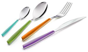 WAVE Colourful Cutlery Set 24 Pieces: 6 Knives, 6 Forks, 6 Spoons, 6 Teaspoons (Mixed Colours 24 Pieces) Turquoise-Green-Orange-Lilac