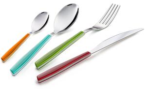 Wave Colourful Cutlery Set 24 Pieces: 6 Knives, 6 Forks, 6 Spoons, 6 Coffee Spoons (Mixed Colours 24 Pieces) Turquoise-Green-Orange-Lilac