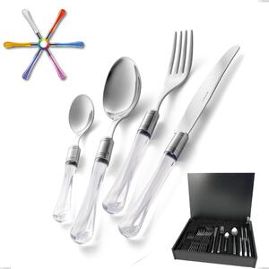 Sapphire 24-piece cutlery set in wooden case, (18.10 AISI 304 stainless steel), methacrylate handle: Sapphire
