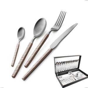 Zeus Fire 51-Piece Cutlery Set in Canteen Box, Forged 18/10 Stainless Steel (AISI 304), 12 Place Settings Plus 3 Hammered Burnished Handle Pieces