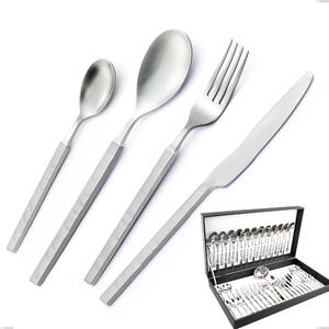 Zeus ICE 51 Piece Cutlery Set in Canteen Box, 18/10 Sandblasted Hammered Forged Stainless Steel, 4mm Thickness, Forged