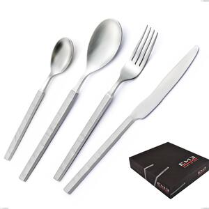Zeus ICE 49 Piece Cutlery Set in Gift Box, 18/10 Sandblasted Hammered Forged Stainless Steel, 4 mm Thickness