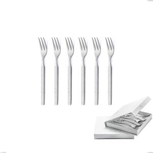 Set of 6 Zeus ICE Dessert Forks in Book-style Case, Forged 18/10 Hammered Sandblasted Stainless Steel, 4 mm Thickness, Forged