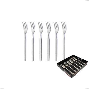 Set of 6 Zeus ICE Dessert Forks in Display Box, 18/10 Sandblasted Hammered Forged Stainless Steel, 4 mm Thickness, Forged