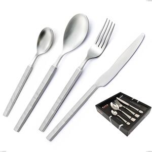 Zeus ICE 24 Piece Cutlery Set in Display Box, Sandblasted Hammered Forged 18/10 Stainless Steel, 4 mm Thickness, Forged