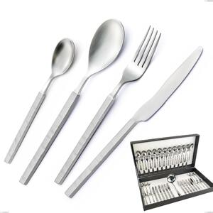 Zeus ICE 49-piece Cutlery Set in Canteen Box, 18/10 Forged Hammered Sandblasted Stainless Steel, 4mm Thickness