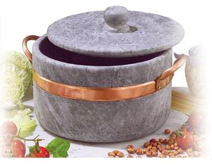 Soapstone Casserole Dish 27xh14.5 cm - 6.00 LT 2 Handles with Lid and Copper Rim Ideal for Cooking: Stews, Braised Dishes, Roasts