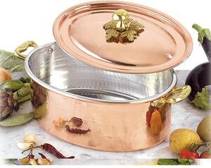 Oval Casserole Dish 31x22 with Lid in Solid Copper 5 mm from Michaels Range
